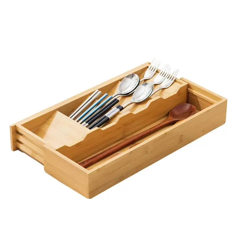 Bamboo cutlery drawer storage Drawer Organizer Utensil Tray for Kitchen Flatware and Cutlery Holder Organiser with Divider