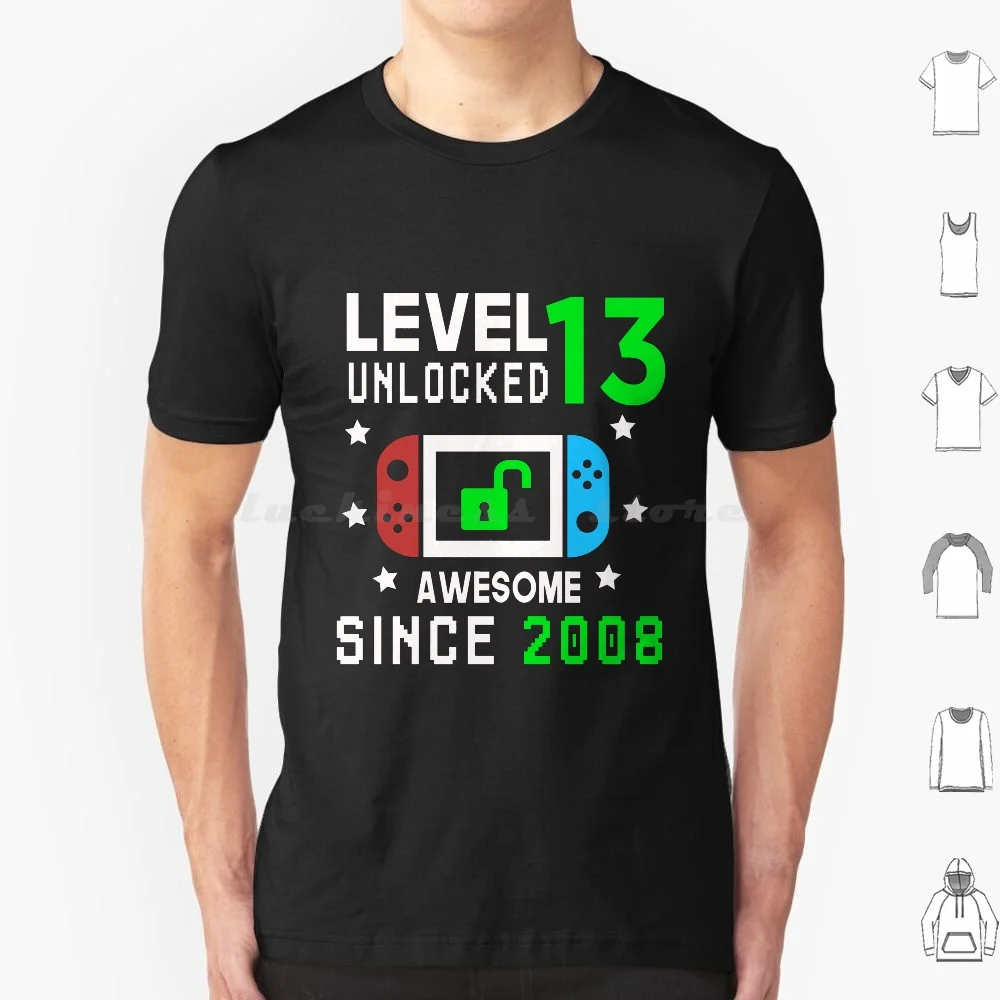 Level 13 Unlocked Birthday Awesome Since 2008 T Shirt Cotton Men Women DIY Print Level 13 Unlocked Birthday Gamer 13th Level 13