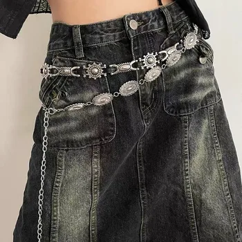 Vintage Metal Oyma Bel Zinciri Etnik Tarzı Bohem Çok Yönlü Kemer Kadın Elbise Kazak Aksesuarları Kız Moda Kemer