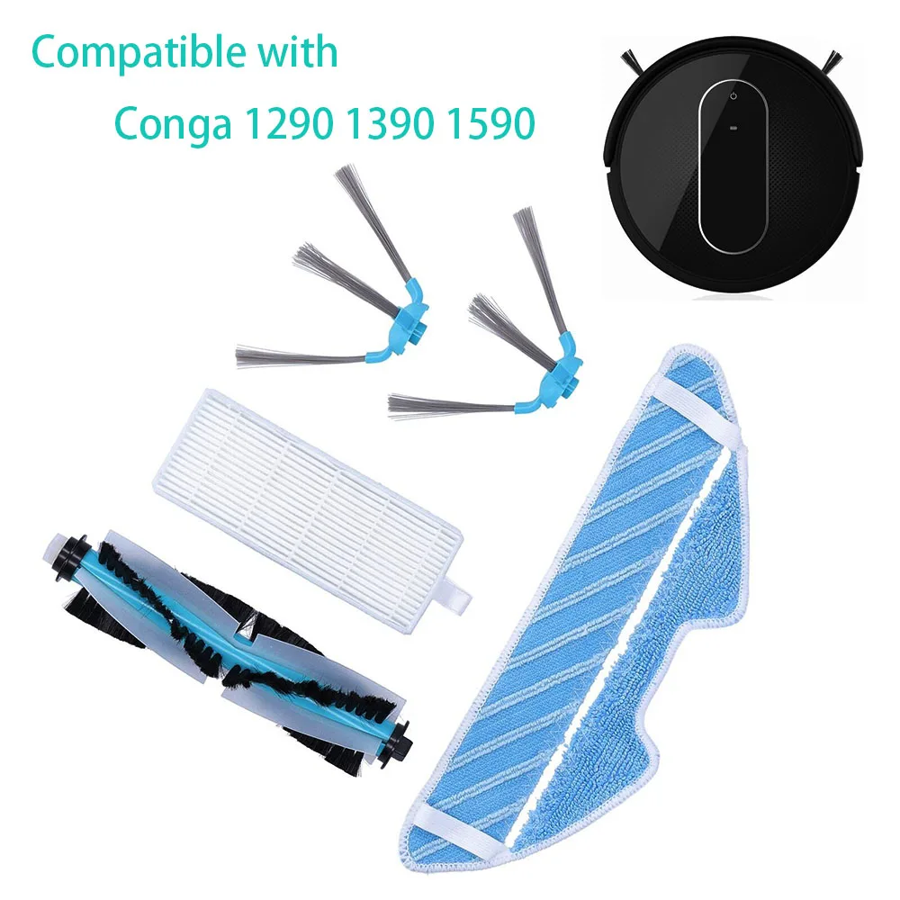 Rouleau d'aspirateur robot de balayage, brosse principale et latérale, filtre HEPA, pièce en tissu de nettoyage, compatible avec Cecotseats Conga 1390, 1290, 1590