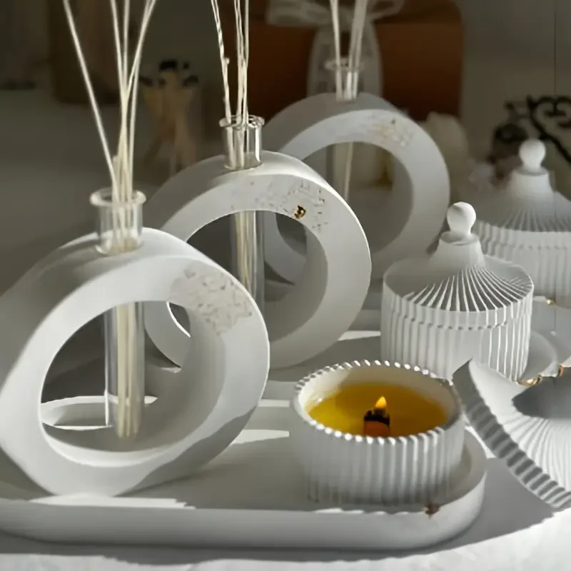 Round Arch Test Tube Vase Silicone Mold Set, Including Round Test Tube Vase Mold, Striped Jar Mold and Tray Mold DIY Home Decora