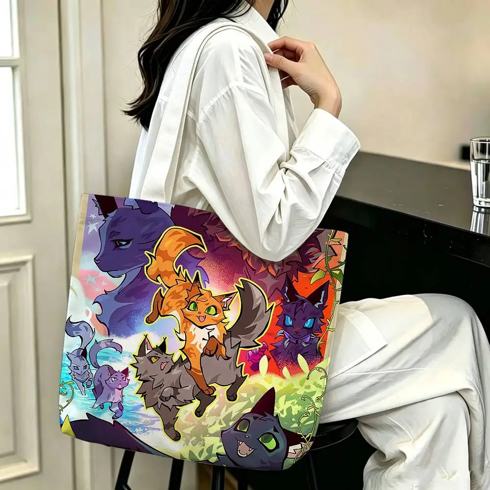 W-Warrior Cats  Printed Canvas Tote Bag Shoulder Bag Commuter Mommy Shopping Bag