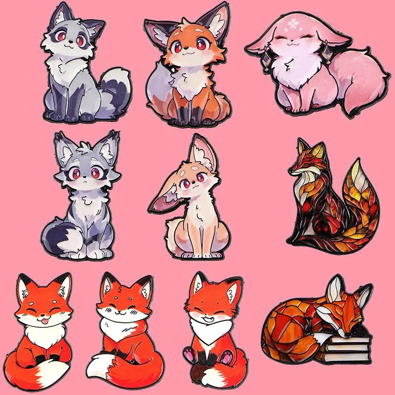 Cute Fox Enamel Pins Metal Brooch Backpack Hat Bag Collar Lapel Badges Jewelry Collection Gift