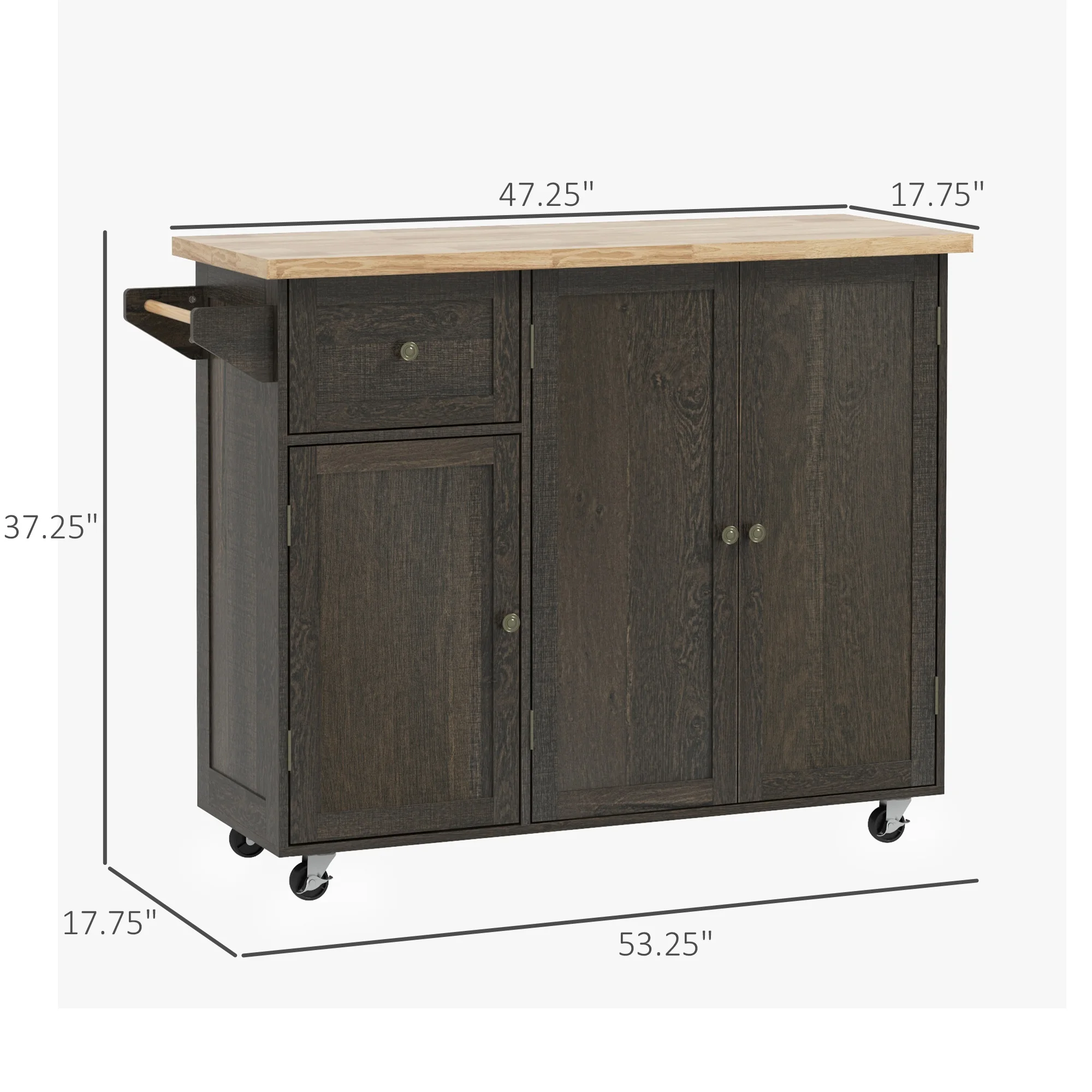 Kitchen Island on Wheels, Utility Serving Cart with Drawer Cabinets image 2