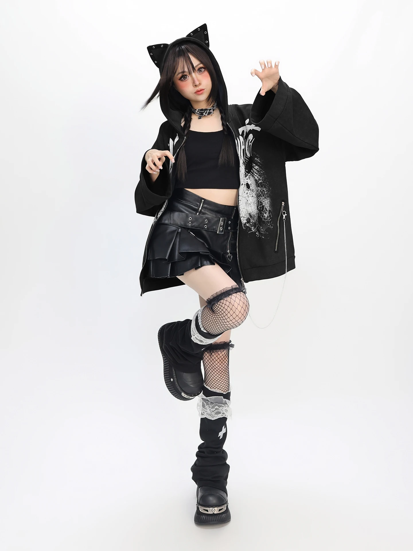 Original Japanese Style Sweet Cool Girl Y2K Hoodies Tops Loose Hooded Sweet Cool Zipper Fleeced Sweatshirts Jacket Women Autumn
