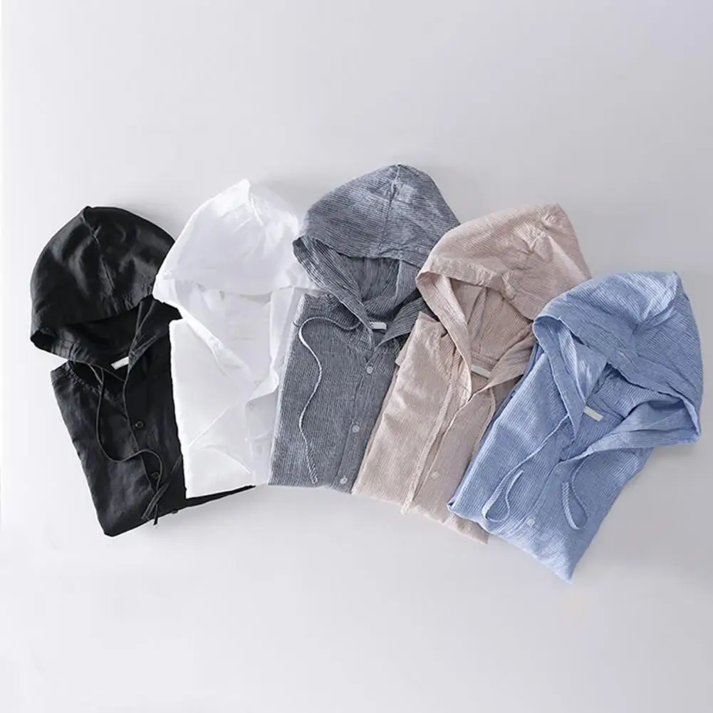 

Men Casual Everyday Wear Shirt Men's Striped Print Sun Hooded Cardigan Anti uv Long Sleeve Shirt with for Outdoor