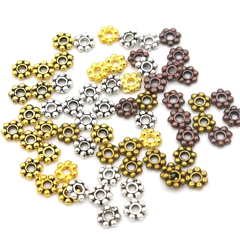 1000pcs 4mm Tibetan Gold Silver Color Daisy Wheel Flower Charm Loose Spacer Metal Bead For Jewelry Making Needlework Accessories