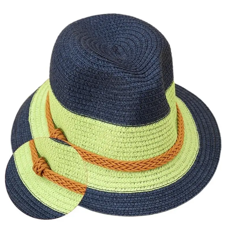 

39BB Casual Straw Hat Elegant Braided Belt Wide Brimmed Handmade Elegant Straw Hat