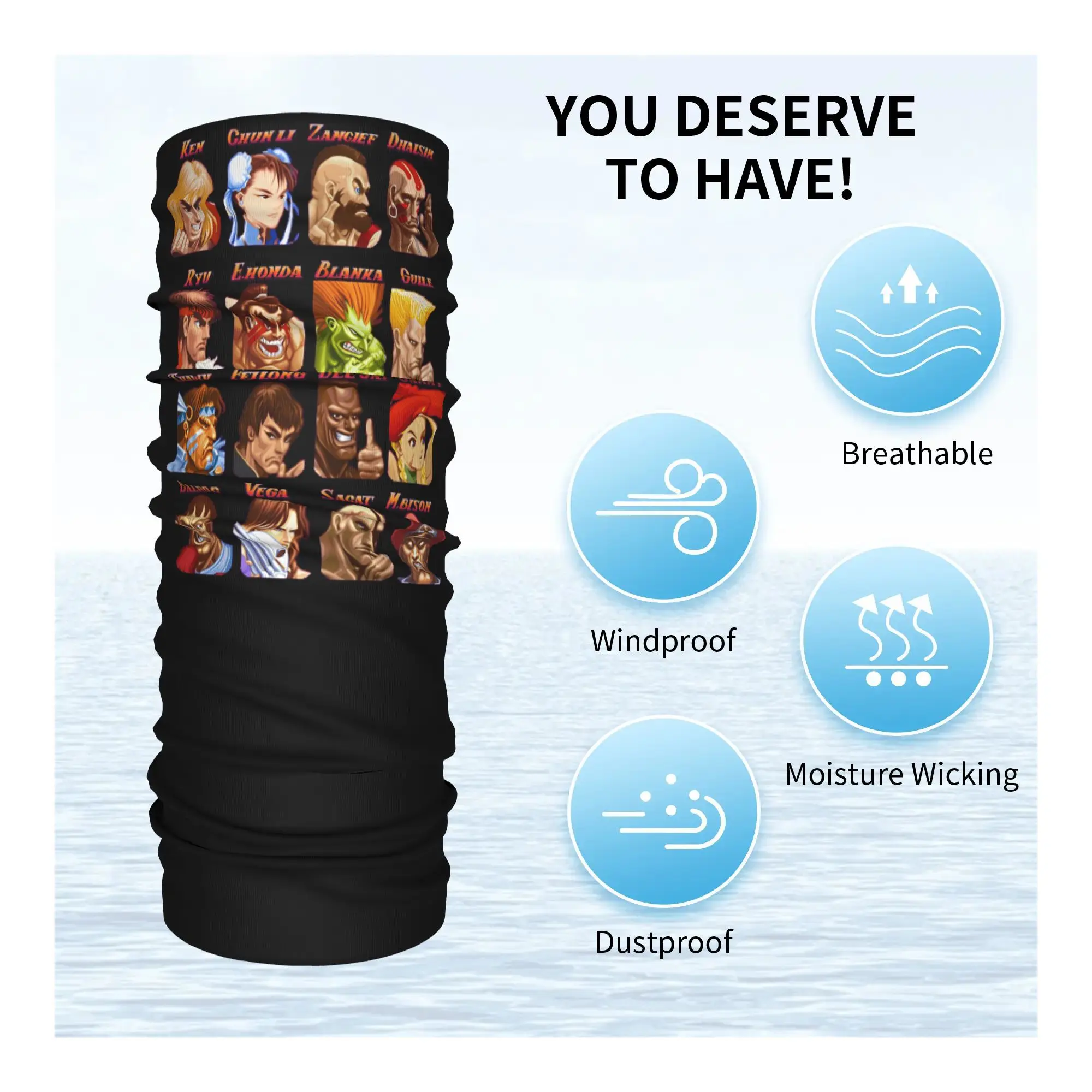 Retratos desordenados super street lutador bandana pescoço capa impressa lenço mágico multi-uso headwear esportes ao ar livre para homens