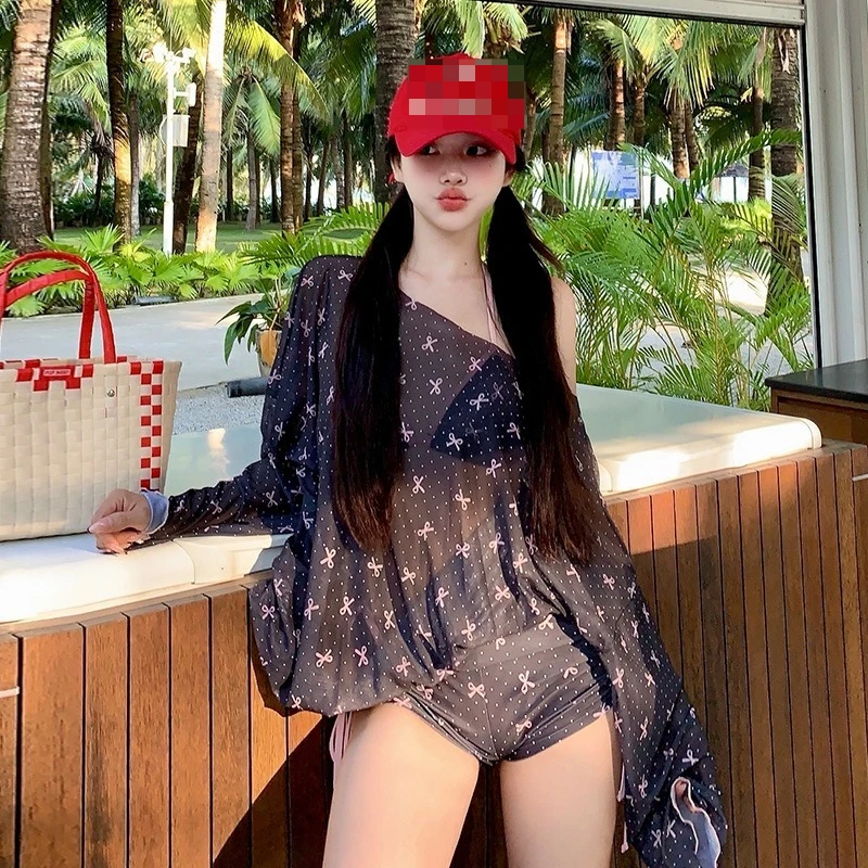 Women's Korean Ins Style Split Swimsuit,New 4 Piece Sweet Sexy,Sun Protection Cover Up Effortless Elegance Beach Vacation Bikini