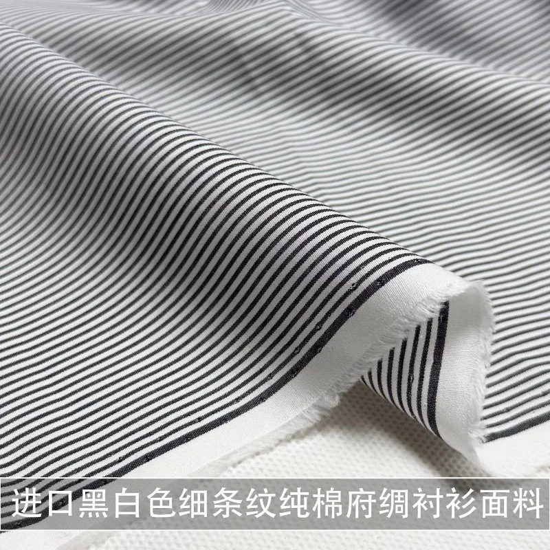 2meters-black-and-white-pinstripe-cotton-shirt-fabric-for-men-and-women-natural-fabric-summer