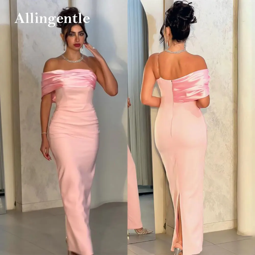 

Elegant One-Shoulder Crepe Evening Dress Sexy Backless Tea-Length Pink Mermaid Prom Gowns Vestidos Para Mujer Customzied