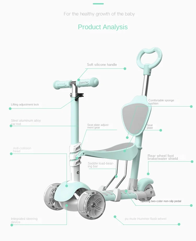 Scooter per bambini 3 ruote possono sedersi su un'auto altalena bambino 2-4 anni Scooter bambino cinque in uno Flash Wheel Twist Car