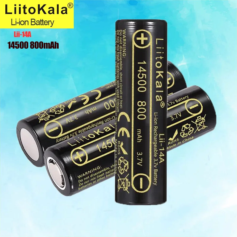 1-20pcs LiitoKala 14500 3.7V 800mAh real capacity Li-Ion Rechargeable Battery for flashlight/remote control/toy point head 14500