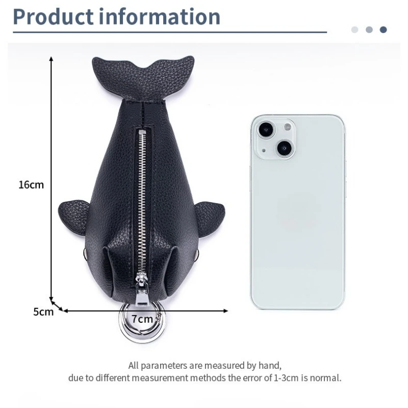 Whale Coin Purse Keychain Cute Change Purse with Zipper Close Keychain Leather Coin Pouches for Hooking Onto Backpacks