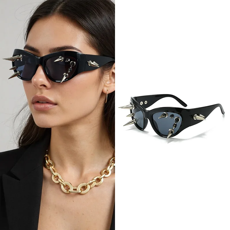 Cyberpunk DIY Unisex Übertriebene Sonnenbrille Niete Motorrad Stil Hip Hop Streetwear Brille Handgemachte Optische Brillen – Detail 13