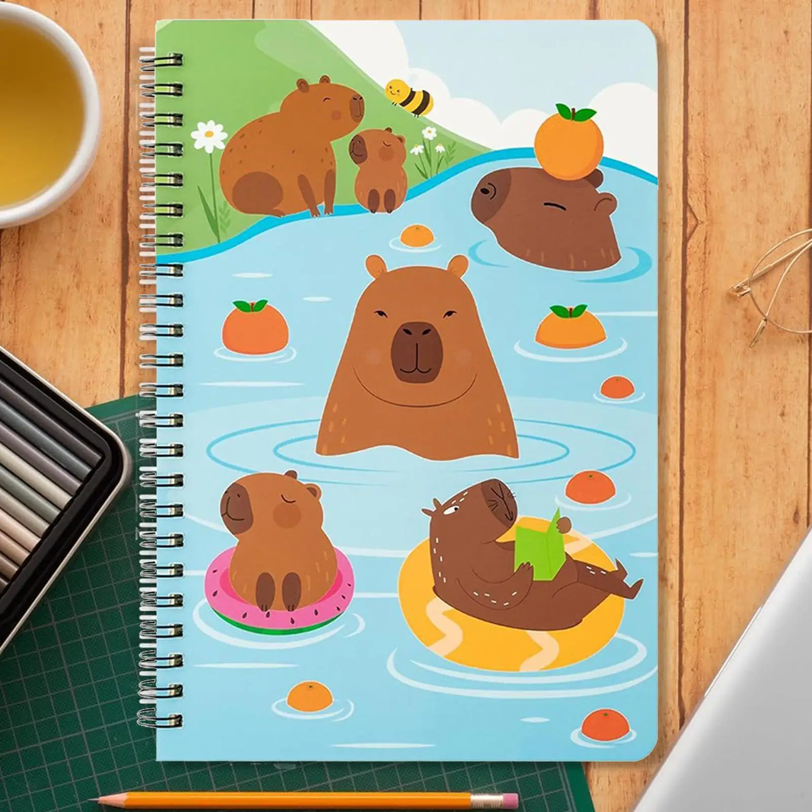 โน้ตบุ๊คโรงเรียนเกลียว A5 Travel Journal โน้ตบุ๊คเกลียว 2 ชิ้นนักเรียน Capybara-ธีมน่ารักเครื่องเขียนสําหรับห้องเรียน