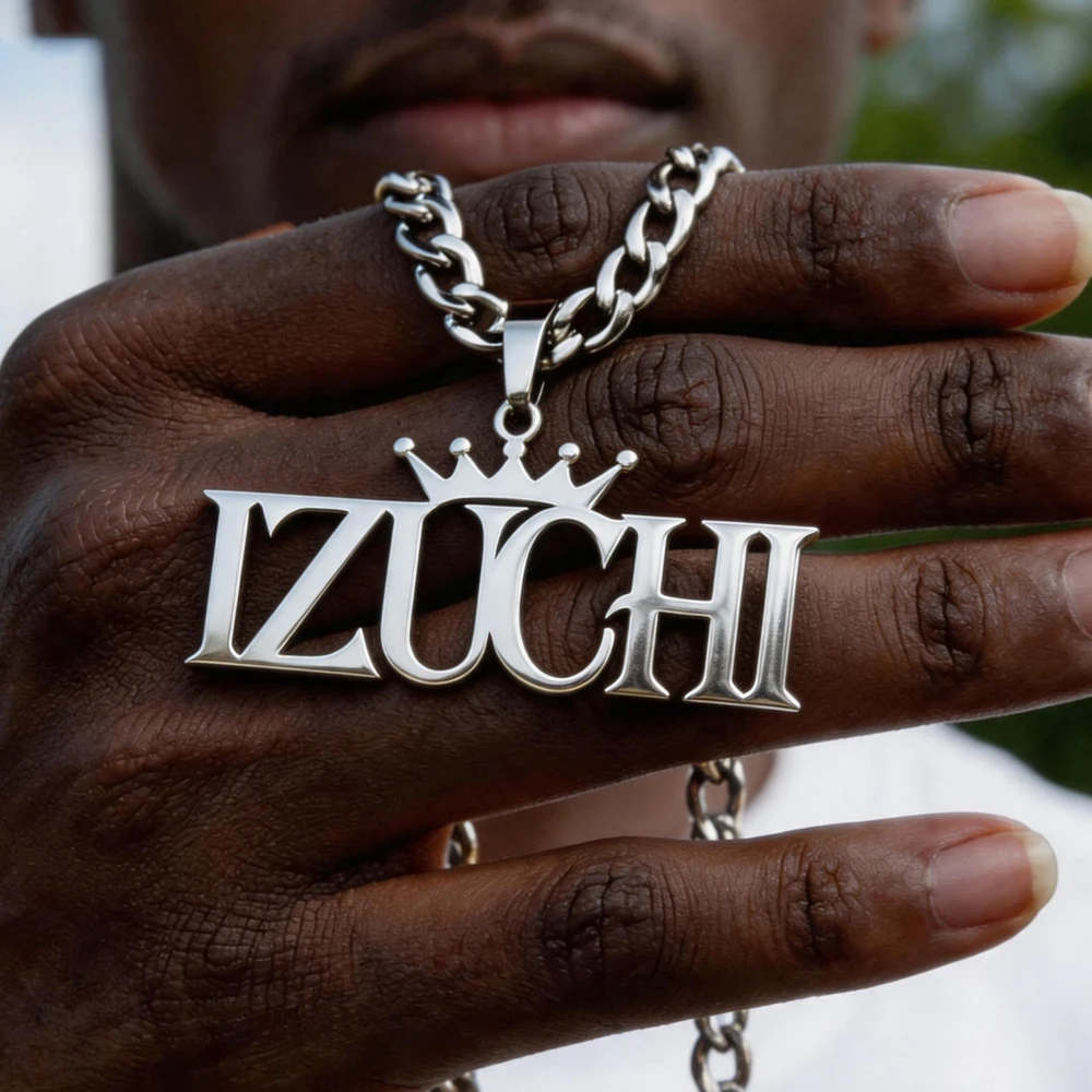 Personalisierte Namenskette, individueller Schmuck aus Edelstahl, personalisiertes Namensschild mit Kronenanhänger für Damen und Herren, dicke Kette, Geschenke