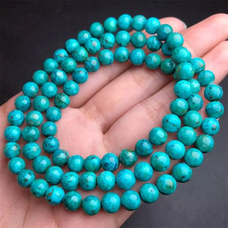 6.5MM Natural Chrysocolla Tirple Circle Bracelet Charms Handmade Fortune Energy Bangle Mineral Woman Amulet Jewelry Gift 1PCS