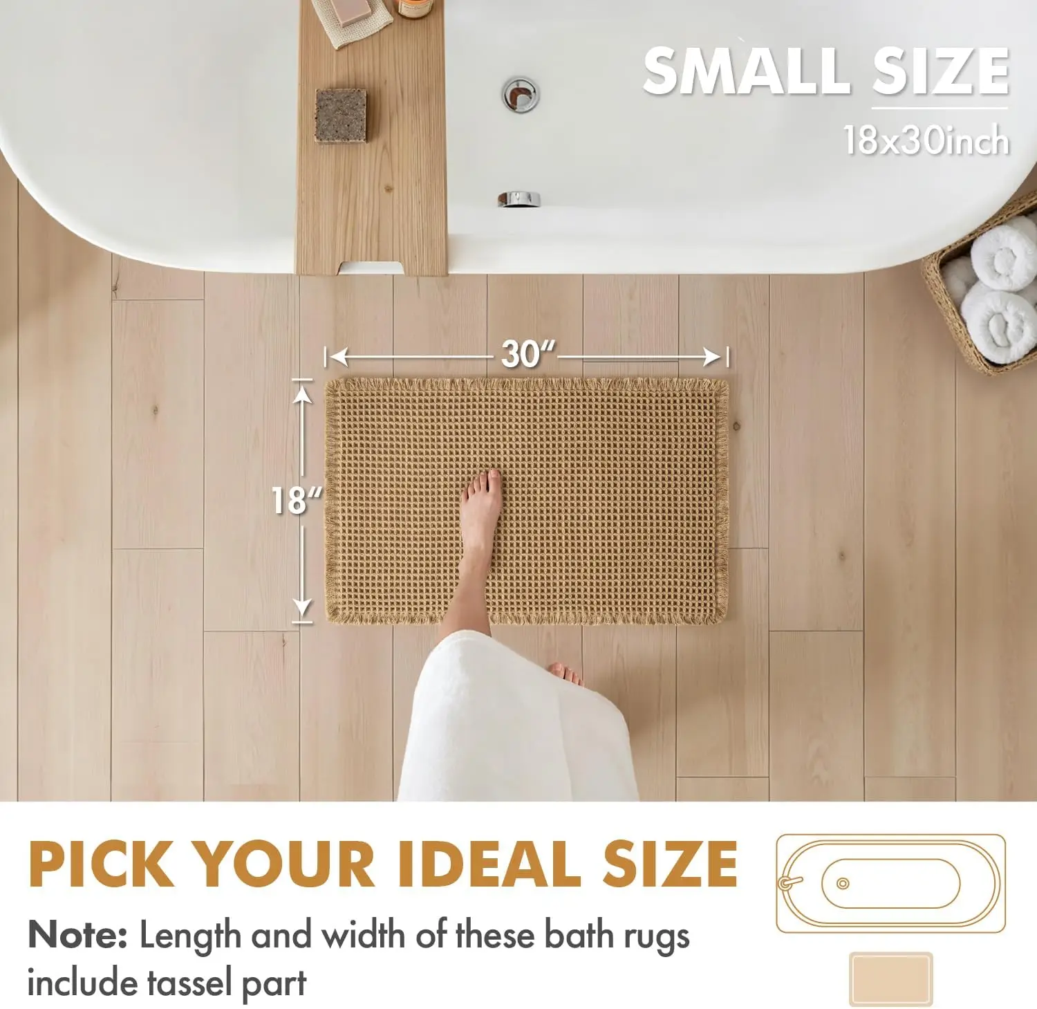 Waffle Bathroom Rugs Set of 2, Non Slip Washable Bath Mats, Super Absorbent Shower Mats for Bathroom Floor, Brown 18x30 Inch