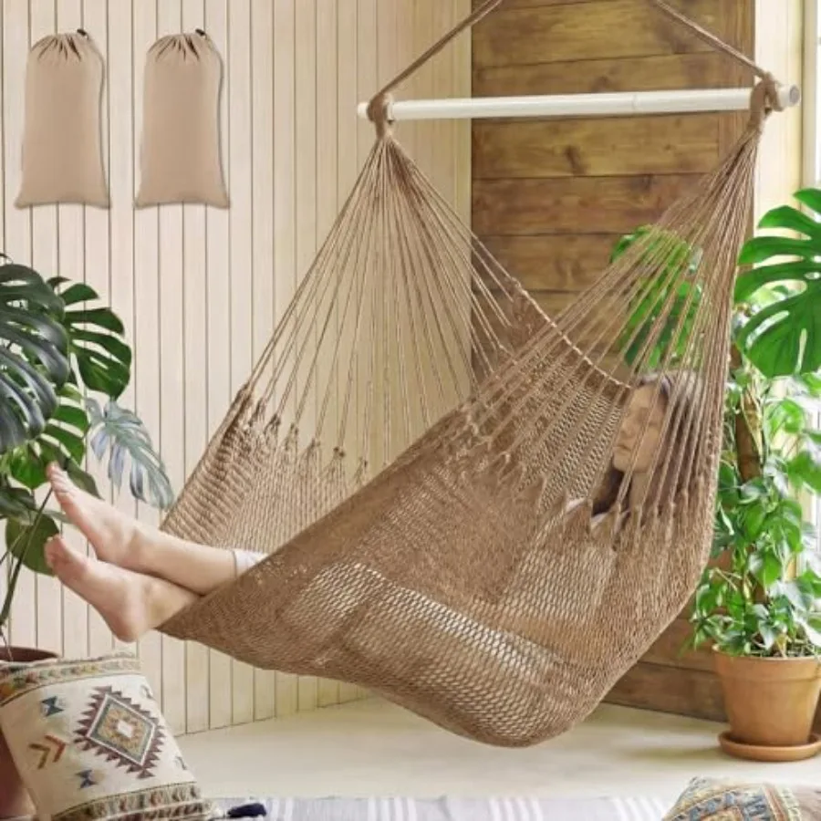 

Barydat 2 Pcs Hanging Hammock Chair Boho Swing Chair Outdoor Indoor Comfy Soft Cotton Rope Weaving with 40 Inch Detachable Meta