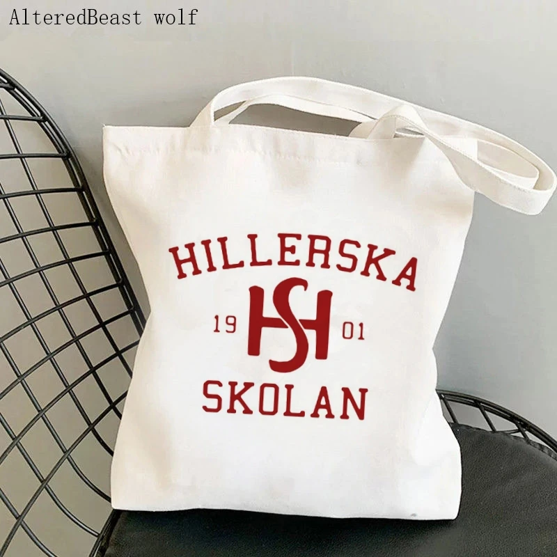 Women Shopper Printed Handbags Young Royals Hillerska School Environmental Storage Reusable Canvas Shoulder Tote Bag school bag