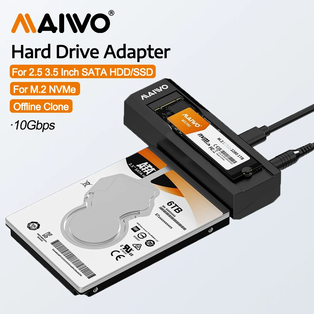 

MAIWO M.2 NVMe to 2.5 3.5 Offline Clone Enclosure M.2 to NVMe SSD HDD Cloner USB-C Type-C Max 10 Гбит/с Автономный клон-дубликатор