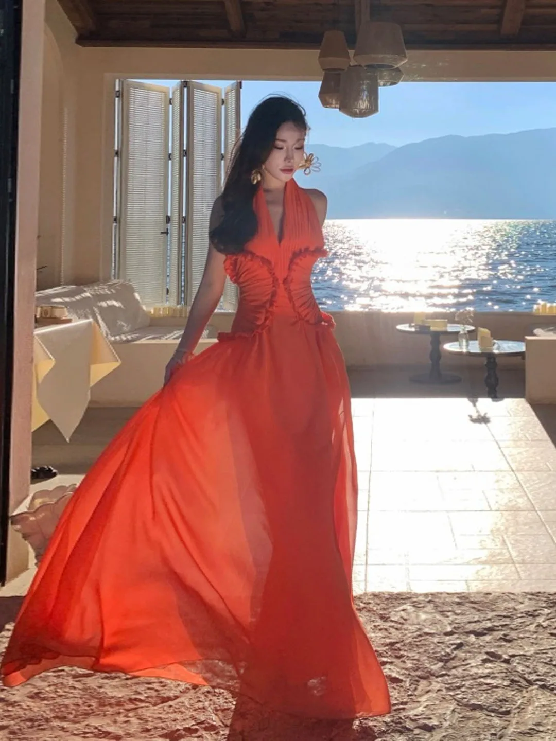 

Sanya Beach Vaion Long Skirt Bal Hanging Neline Dr Beautiful Island Photo oot Beach Dr Women's Faion Summer