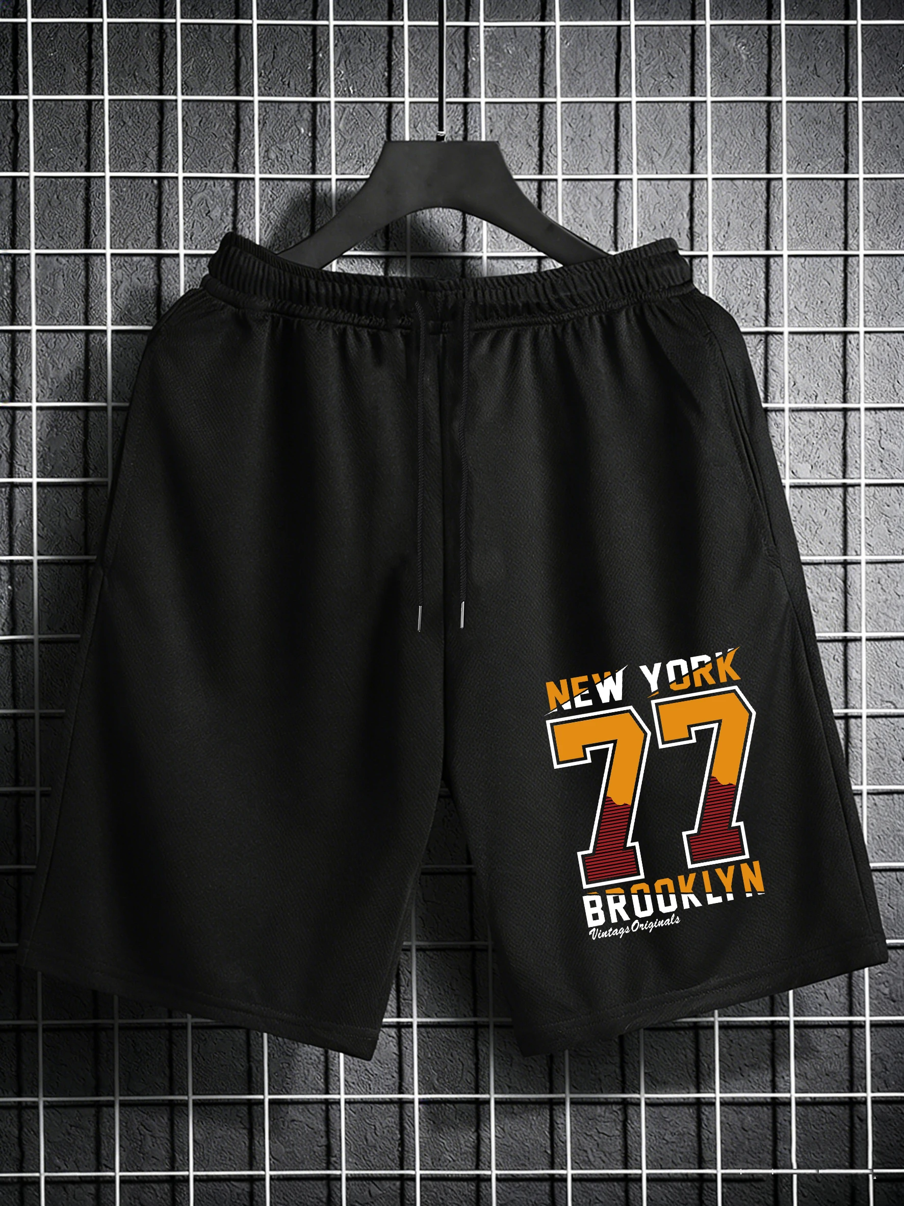 

New York Brooklyn Number 77 Print Men'S Shorts Wide Leg Elasticity Sportswear Drawstring Pocket Pant Casual Summer Clothes