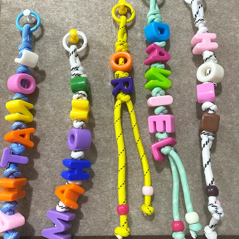 

KADRUFI Colored Braided Rope Custom Acrylic Letter Beads Keychain Backpack Pendant Y2K Dopamine Personalized Handmade Keyring