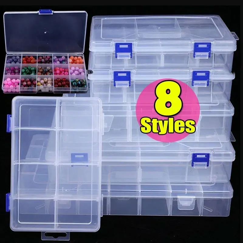 8 Style Transparent Plastic Storage Jewelry Box Compartment Adjustable Container Storage Boxes Beads Ring Earring Organizer Case