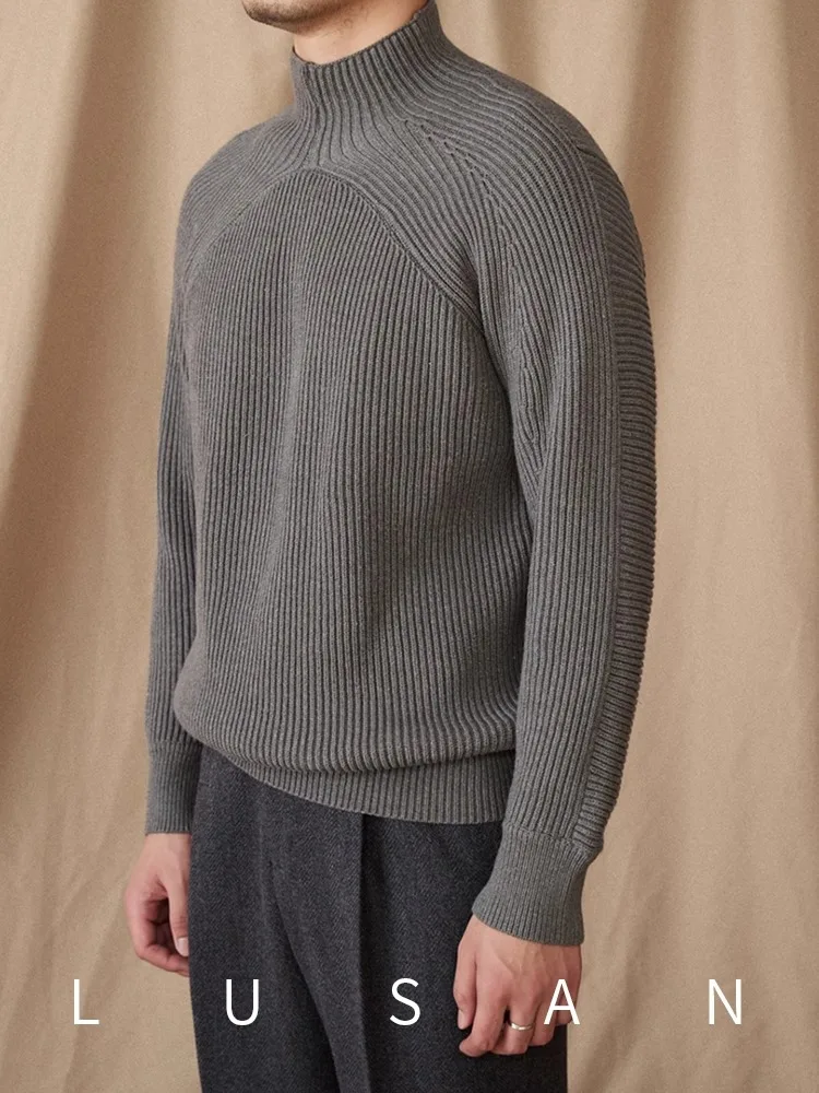 

Men's Semi-Turtleneck Knit Sweater - Loose Fit Casual Long Sleeve Pullover