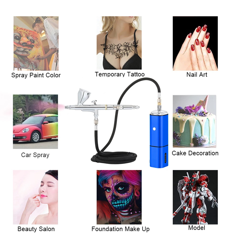 Protable Rechargeable Cordless Airbrush Mini Compressor Spray Paint Type C USB 0.3mm Needles Replace battery Pneumatic Tool