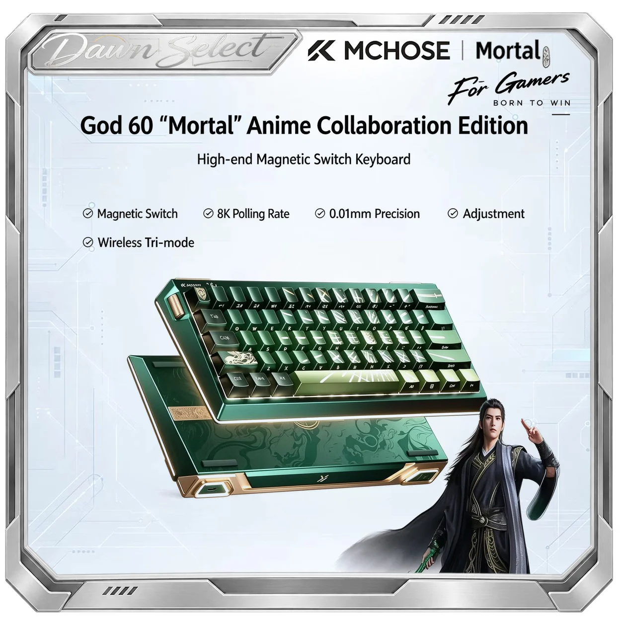 MCHOSE God 60 Hall Effect Keyboard Full Aluminum CNC 16K Polling Rate 0.06ms Latency 0.001mm RT Accuracy Tri-Mode Wireless