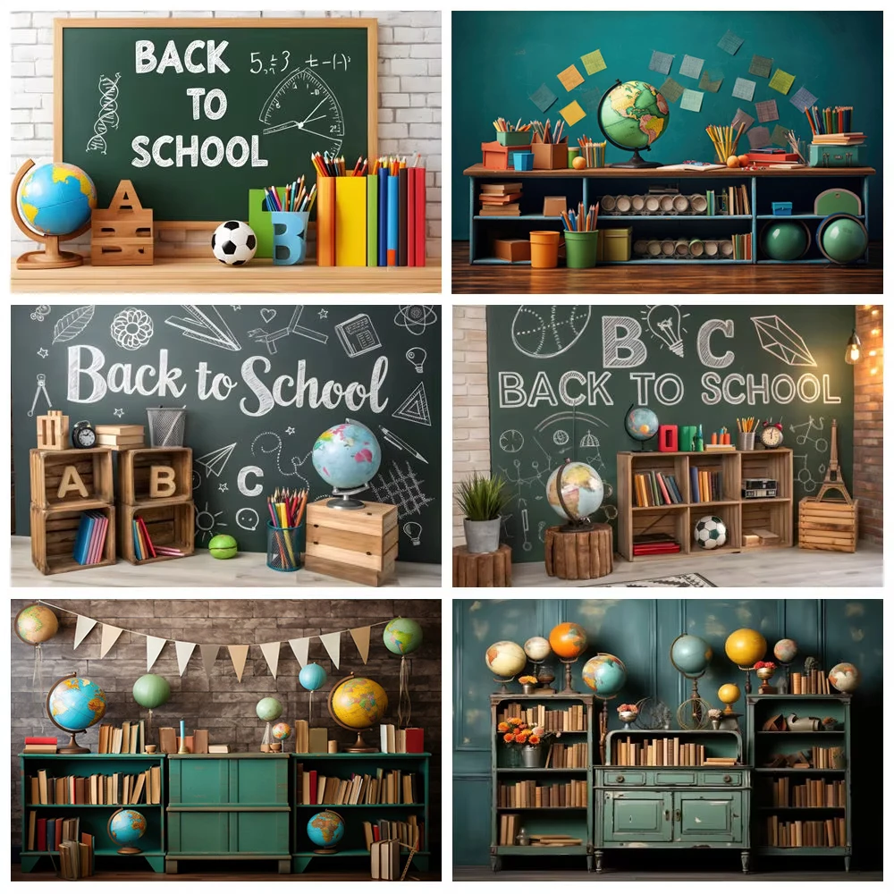 

Back To School Backdrop For Photography Book Pencil Chalkboard Globe Study Baby Classroom Decor Background Photo Studio Props