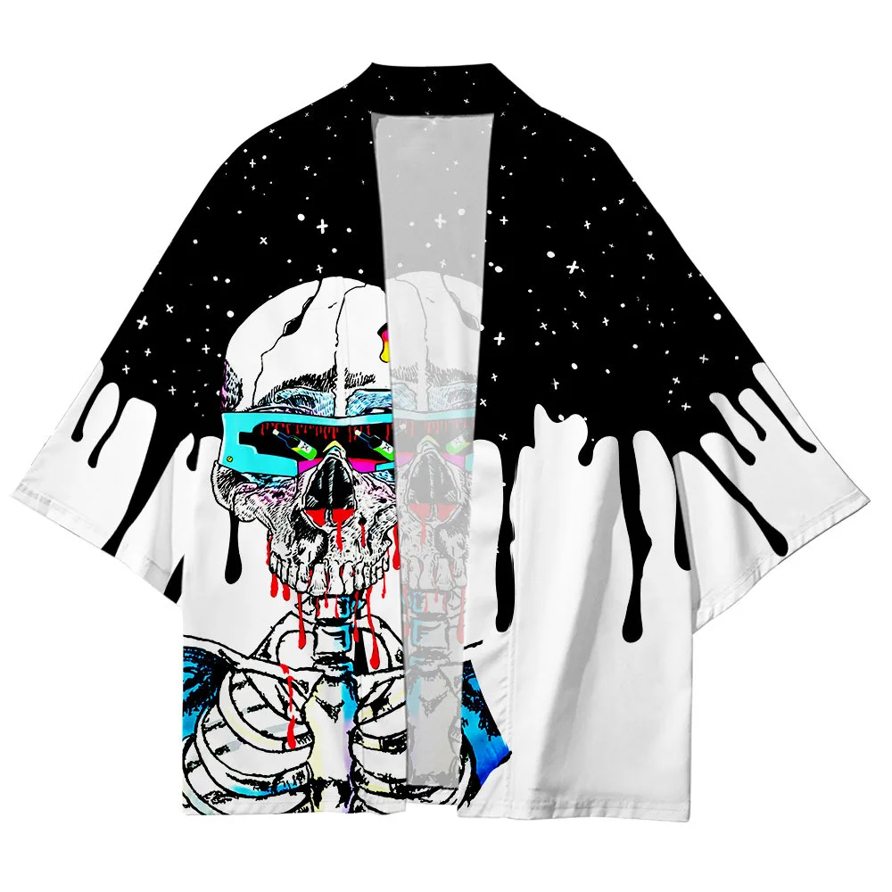 Plus Size 6XL 5XL 4XL 3XL XXL Skull Print Loose Japanese Cardigan Women Men Harajuku Kimono Cosplay Tops Blouse Yukata Clothing