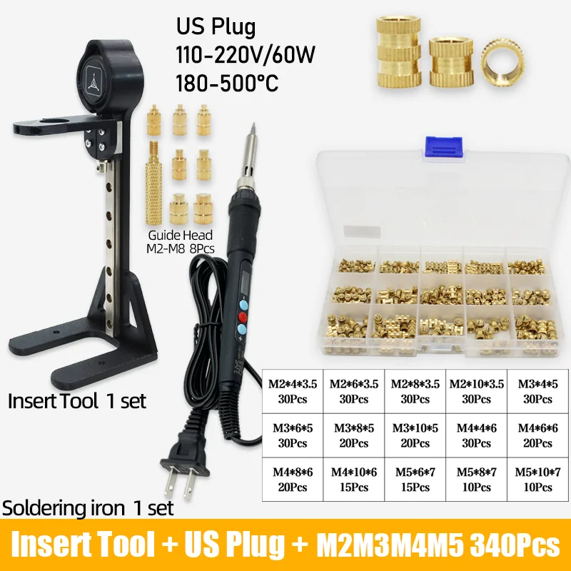 Heat Set Einsatz Presswerkzeug Elektrische Lötkolbenspitze M2 M3 M4 M5 M6 M8 Gewinde Messing Einsätze Mutter eingebettetes Kit für 3D-Druck