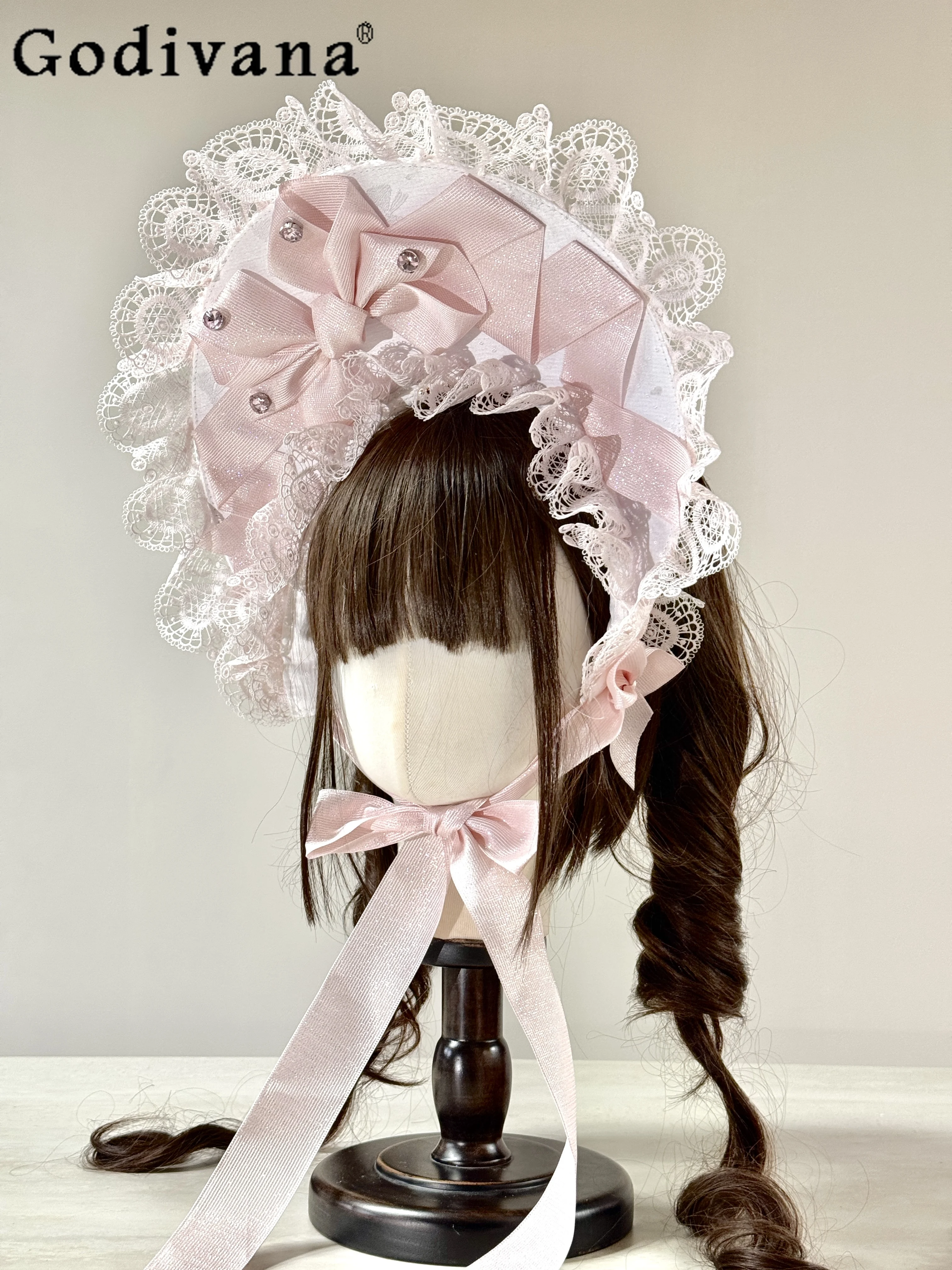 

Оригинальный ручной работы для чаепития для девочек, милый Лолита, розовый бант, кружево Bnt, головные уборы для девочек, головной убор для женщин