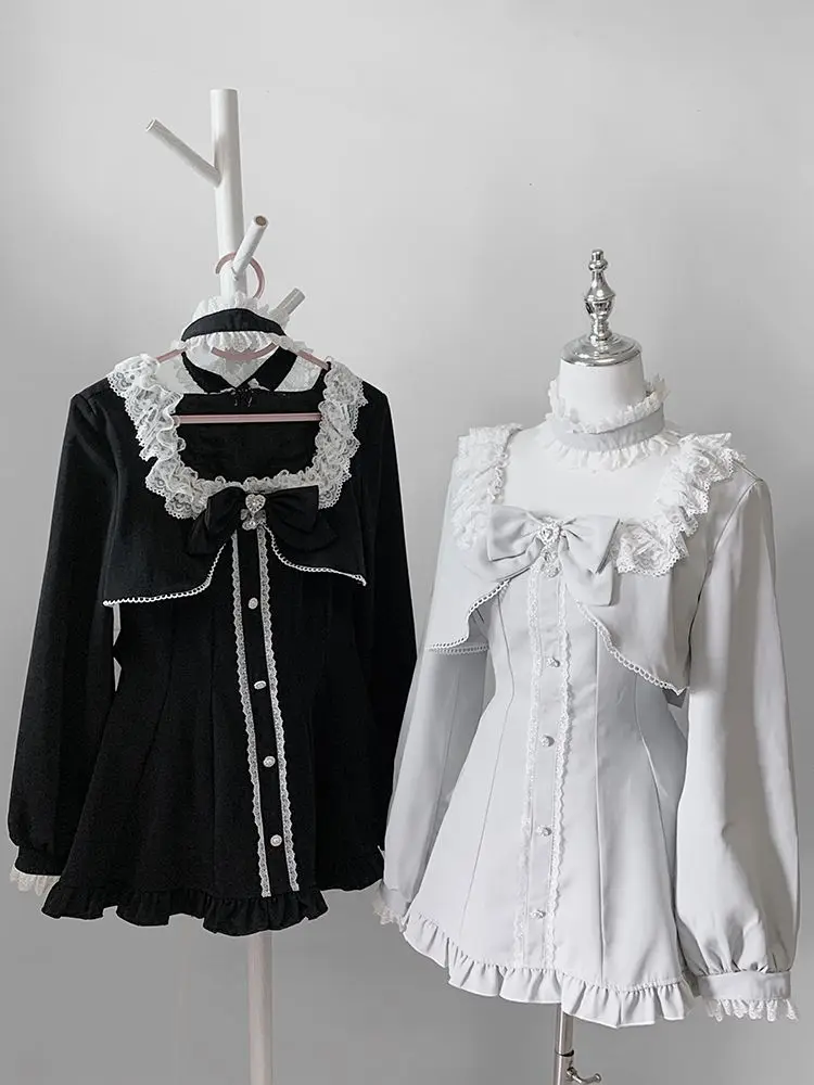 

Французский готический винтажный кружевной комплект, женские элегантные платья в стиле Лолиты с длинными рукавами + мини-брюки, эстетические элегантные наряды в стиле ретро