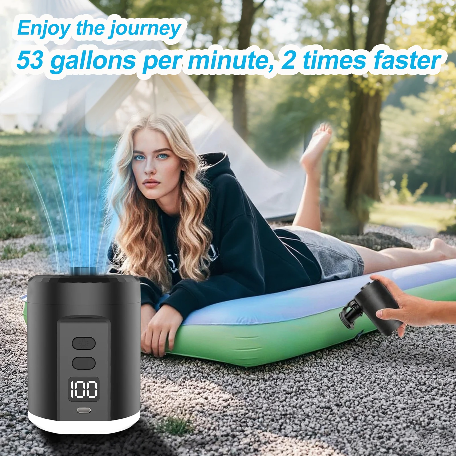 

Portable Air Pump Multifunctional Electric Air Inflation Deflation Pump With LED Light And Digital Power Display For Swim Ring