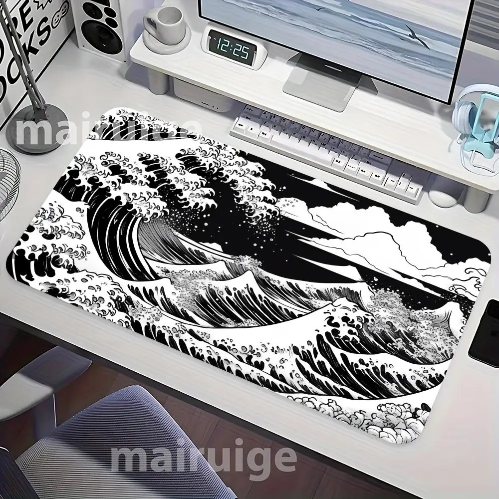 

Japanese Waves Mouse Pad Large Computer Office Game Table Mat HD XXL Rubber Anti-slip Stitched Edge Keyboard Mats Long Desk Pads