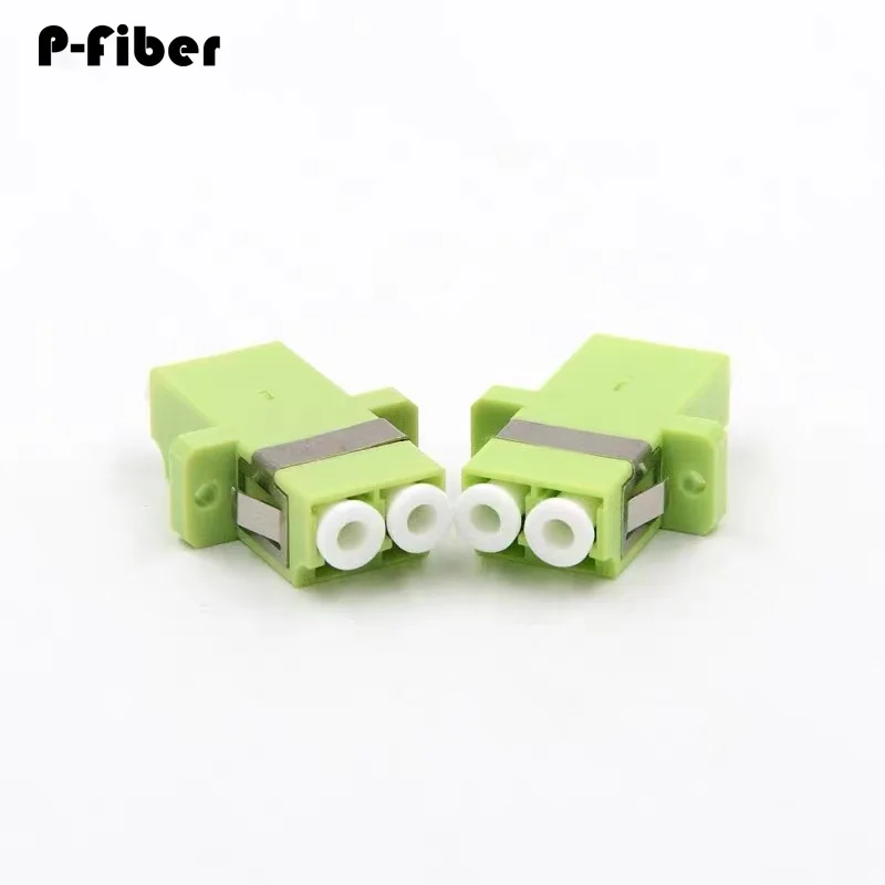 fiber adapter LC om5 100pcs lemon green duplex flangeless ear less optical flange coupler adapter with metal clamp