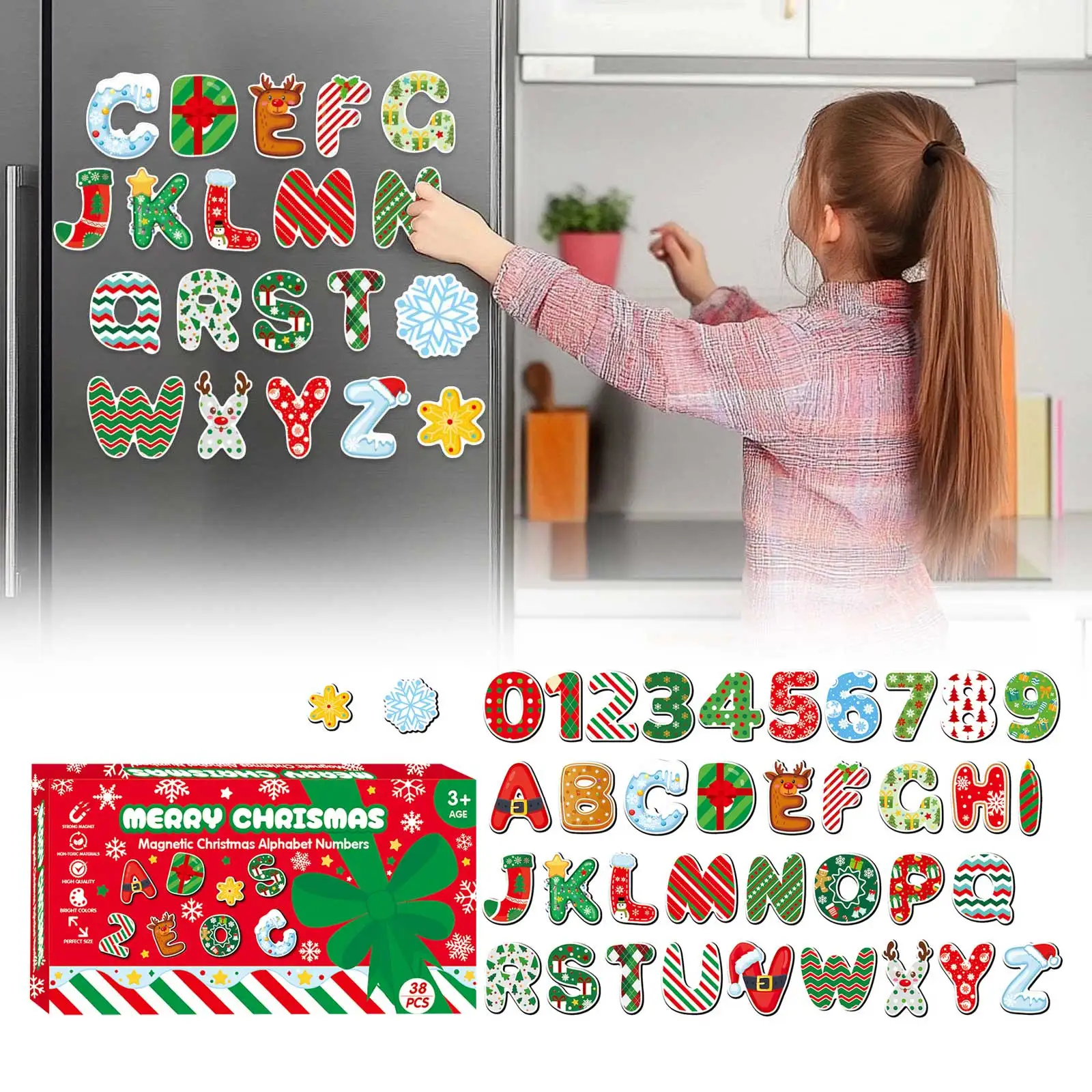2025 محو الأمية المبكرة عيد الميلاد مغناطيس الثلاجة لينة للأطفال تعلم التدريس المعونة الديكور Diy بها بنفسك لوازم عيد الميلاد الأبجدية الرقمية #1