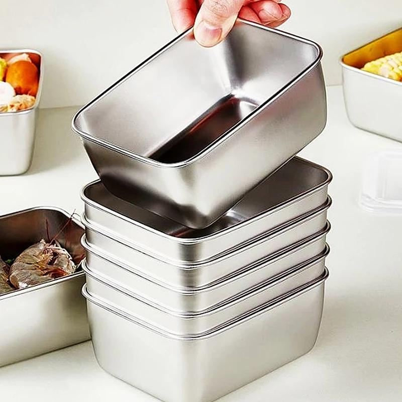 

Stainless Steel Refrigerator Food Storage Box With Plastic Lid Prepare Food Freshness Preservation Box Picnic Box 600ml