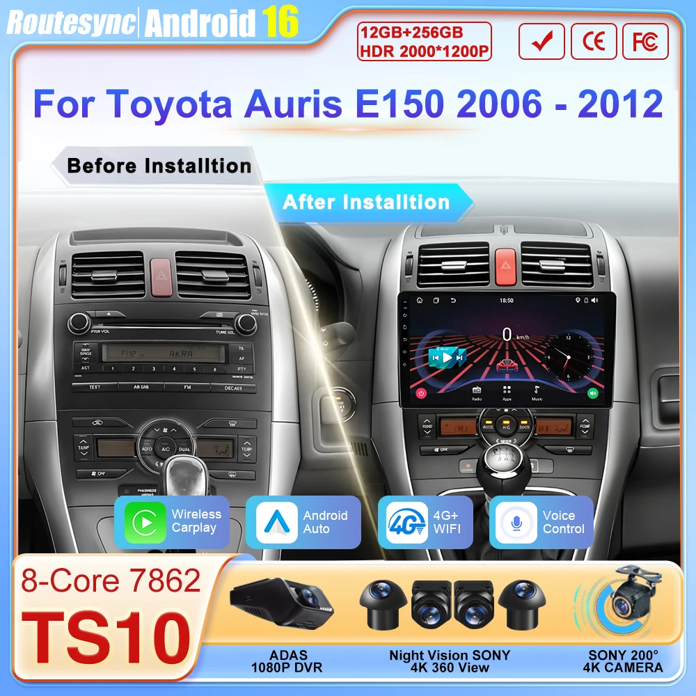 

2Din Android Car Radio Multimedia Player For Toyota Auris E150 2006 - 2012 Autoradio CarPlay Navigation GPS Touch Screen 5G Wifi