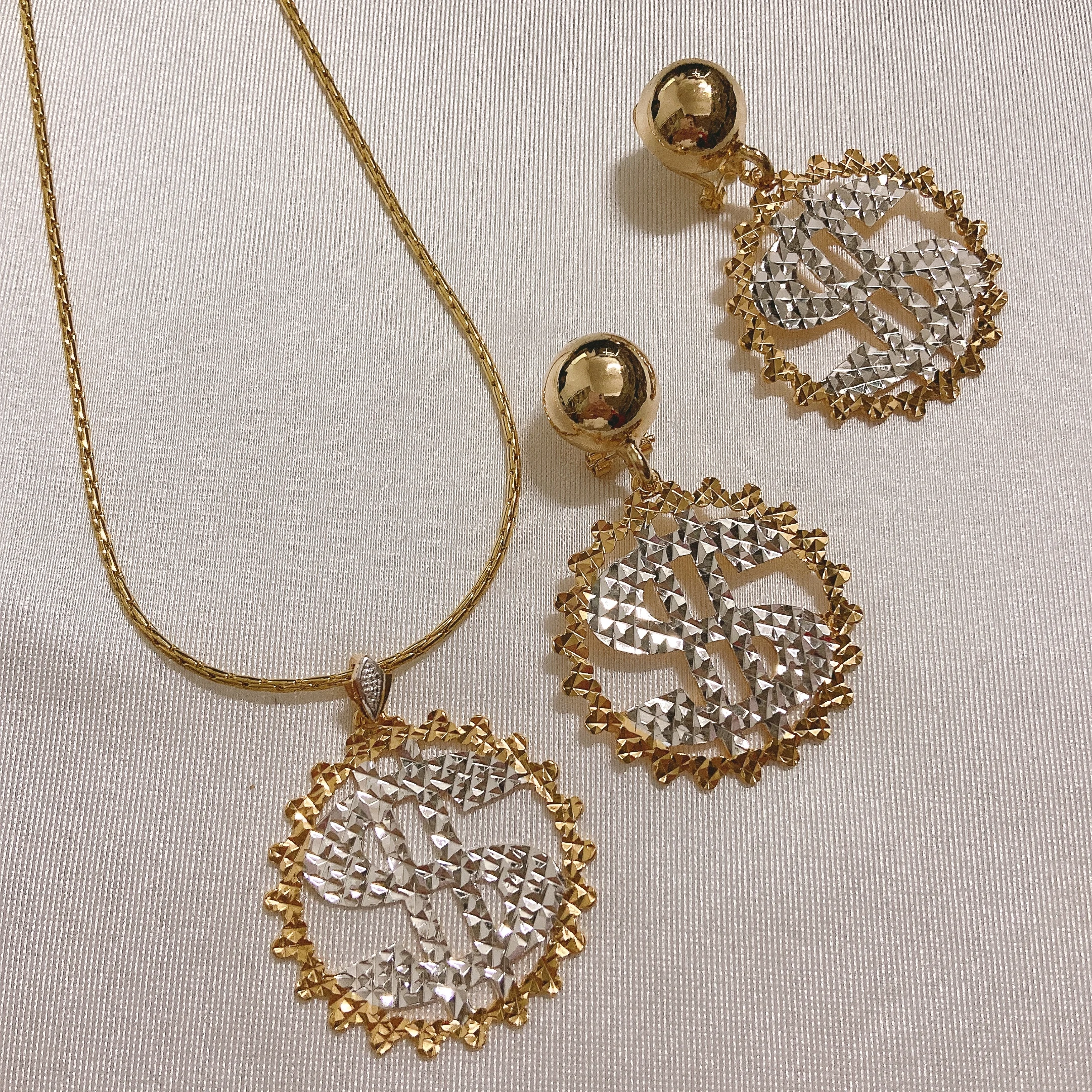 

Yulaili Gold Plated Two Tone Round Pattern Jewelry Set Necklace and Earrings for Women Vintage Design ET25029
