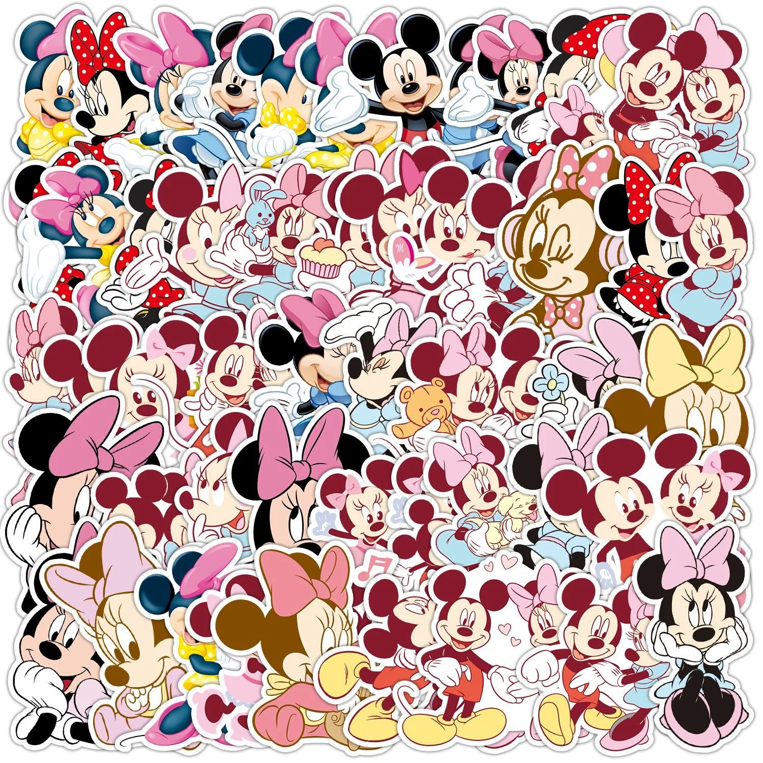 10/50Pcs Cute Pink Disney Mickey Minnie Mouse Stickers Anime Decals Toys DIY Notebook Phone Laptop Luggage Suitcase Sticker Gift