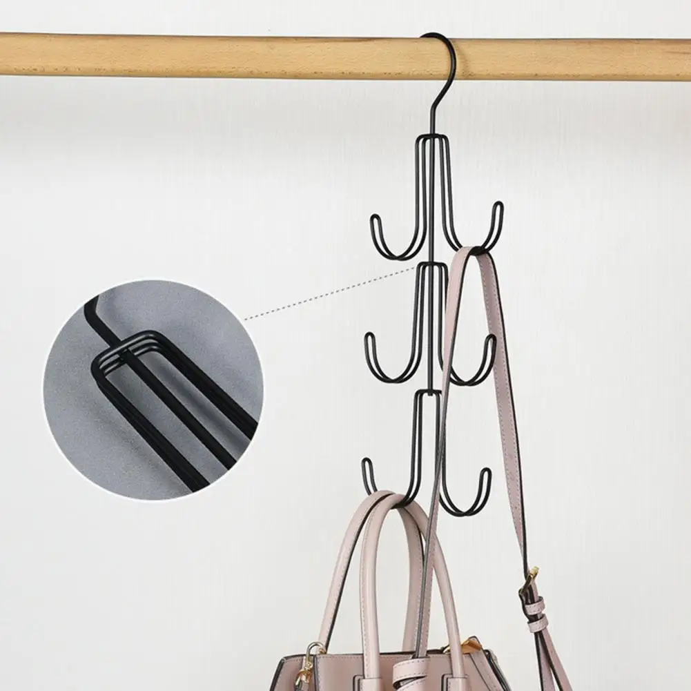 Coat Storage Rack Iron Hat Hangers for Closet Heavy Duty Closet Storage Hanger with 3 Layers 6 Hooks Organizer for Shoulder Bags