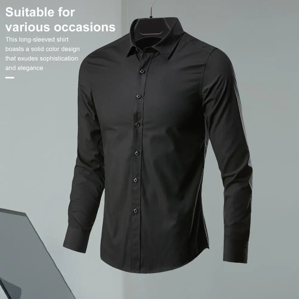 

Long-sleeve Shirt Men Formal Shirt Stylish Men's Slim Fit Cardigan Turn-down Collar Solid Color Long Sleeves for Business