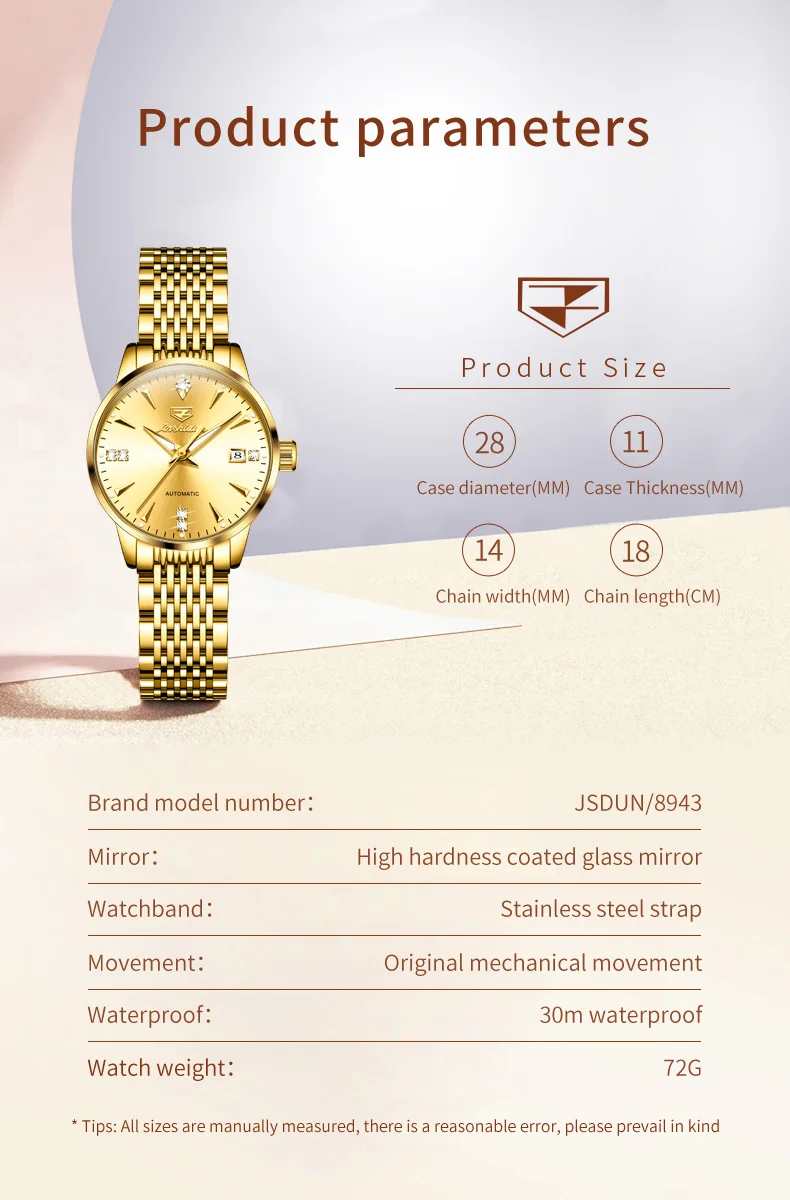 JSDUN High Quality Luxury Women Automatic Mechanical Watches Original Waterproof Lady Wrist Watch Elegant Fashion Women\'s Watch